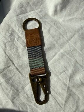 Leather-Trim Keychain Clip Strap - Brown/Blue threads